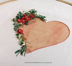 A LOVE YOU HEART ♡ in Silk Ribbon Embroidery - A New Kit from Di van Niekerk